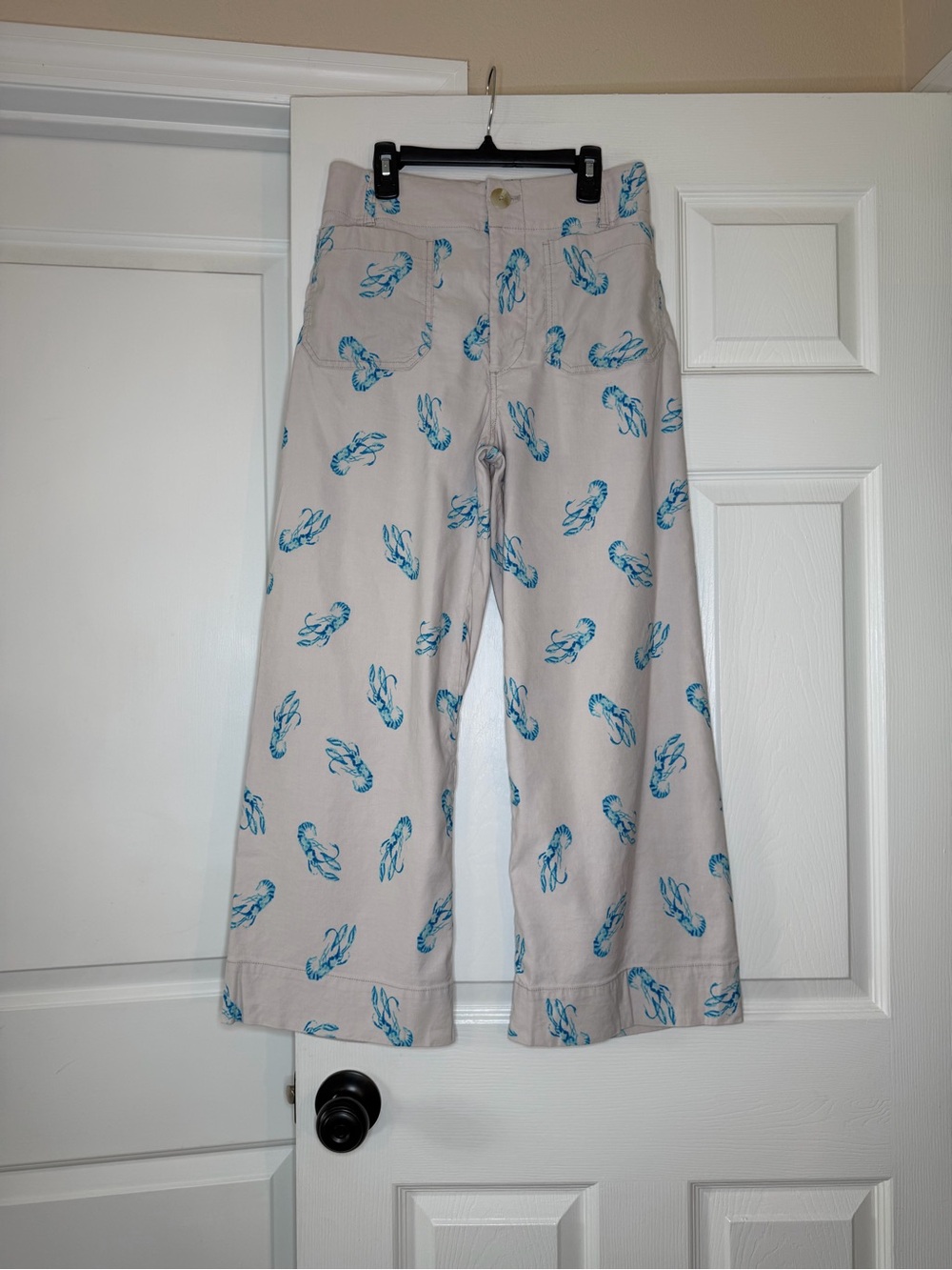 Maeve Anthropologie Colette Pants Womens 27 Lobster Print Wide Leg Cropped